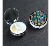 Pilulier portable à 3 compartiments en métal - Joli pilulier de voyage coloré - Ananas tropical - Organisateur de vitamines pour sac à main, poche, cadeau de voyage