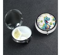 Pilulier portable à 3 compartiments en métal - Joli pilulier de voyage - Dinosaure mignon - Organiseur de vitamines pour sac à main, poche, cadeau de voyage