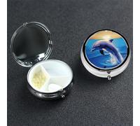 Pilulier portable à 3 compartiments en métal - Joli pilulier de voyage - Élégant dauphin - Organiseur de vitamines pour sac à main, poche, cadeau de voyage