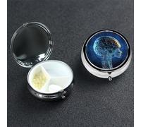 Pilulier portable à 3 compartiments en métal - Joli pilulier de voyage - Intelligence artificielle - Cerveau - Organiseur de vitamines pour sac à main, poche, cadeau de voyage
