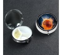 Pilulier portable à 3 compartiments en métal - Joli pilulier de voyage - Panier de basket-ball sur le feu et l'eau - Éclaboussures de vitamines - Pour sac à main, poche, cadeau de voyage