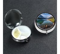 Pilulier portable à 3 compartiments en métal - Joli pilulier de voyage - Parc national des glaciers - Organiseur de vitamines pour sac à main, poche, cadeau de voyage