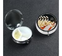 Pilulier portable à 3 compartiments en métal - Joli pilulier de voyage - Pour cinéma et pop-corn - Organisateur de vitamines pour sac à main, poche, cadeau de voyage