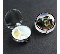 Pilulier portable à 3 compartiments en métal - Joli pilulier de voyage - Tracteur agricole - Organiseur de vitamines pour sac à main, poche, cadeau de voyage