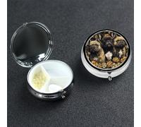 Pilulier portable à 3 compartiments en métal - Joli pilulier de voyage - Trois bouledogues français - Organisateur de vitamines pour sac à main, poche, cadeau de voyage