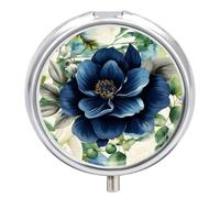 Pilulier portable à 3 compartiments - Feuilles d'eucalyptus - Organiseur de médicaments rond en métal - Avec miroir - Porte-vitamines élégant pour sac à main, poche de voyage