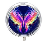 Pilulier portable à 3 compartiments - Lumière noire - Papillon coloré - Organisateur de médicaments rond en métal - Petit étui hebdomadaire avec miroir - Porte-vitamines élégant pour sac à main, poche