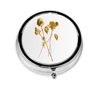 Pilulier portable à 3 compartiments - Motif floral doré - Pour voyage quotidien - Petit organiseur de médicaments rond pour sac à main et poche