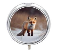 Pilulier portable à 3 compartiments - Motif renard mignon - Organiseur quotidien rond pour poche, sac à main, médicaments, vitamines, huile de poisson - Cadeau de voyage