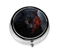 Pilulier portable à 3 compartiments - Organisateur de médicaments quotidien rond pour poche ou sac à main, grand loup noir avec yeux rouges, idéal pour les doses du matin, du midi et du soir