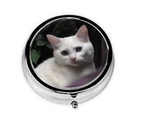 Pilulier portable à 3 compartiments - Organisateur de médicaments quotidien rond pour poche ou sac à main, chat blanc, idéal pour les doses du matin, du midi et du soir