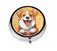 Pilulier portable à 3 compartiments - Organisateur de médicaments quotidien rond pour poche ou sac à main, chien Corgi mignon, idéal pour les doses du matin, du midi et du soir