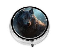 Pilulier portable à 3 compartiments - Organisateur de médicaments quotidien rond pour poche ou sac à main, loup fantastique, idéal pour les doses du matin, du midi et du soir