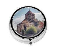 Pilulier portable à 3 compartiments - Organisateur de médicaments quotidien rond pour poche ou sac à main, église arménienne, idéal pour les doses du matin, du midi et du soir
