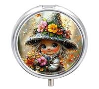 Pilulier portable à 3 compartiments - Petite fleur sorcière ronde en métal - Petit étui à médicaments hebdomadaire avec miroir - Élégant support de vitamines pour sac à main, poche de voyage