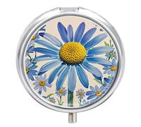 Pilulier portable à 3 compartiments pour sac à main - Étanche - Organiseur de voyage - Boîte à pilules de voyage ronde - Petite boîte à pilules quotidienne - Motif fleurs bleues