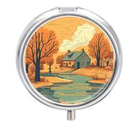 Pilulier portable à 3 compartiments River in Front of House - Pilulier quotidien rond pour poche, sac à main, récipient à médicaments quotidien pour contenir des vitamines, de l'huile de poisson -