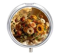 Pilulier portable à 3 compartiments - Style bohème - Rond - En métal - Avec miroir - Élégant support de vitamines - Pour sac à main, poche, voyage