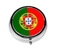 Pilulier portable à emporter - Motif drapeau portugais - Ronde - Se glisse dans votre sac à main - Léger - 3 compartiments
