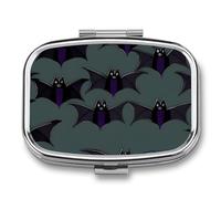 Pilulier portable à motif chauve-souris à 2 compartiments avec miroir pour sac à main de poche, voyage, mini organisateur de médicaments en métal pour vitamines, huile de poisson