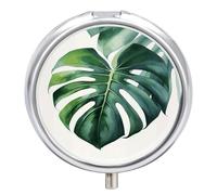 Pilulier portable à motif feuille de Monstera pour aquarelle, joli pilulier pour suppléments vitaminés