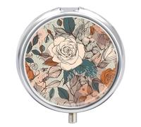 Pilulier portable à motif floral rétro avec 3 compartiments et petit miroir pour poche ou sac à main, organiseur de médicaments rond décoratif pour vitamines