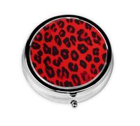 Pilulier portable à motif léopard rouge mignon - Pilulier rond à 3 compartiments pour voyage, petite boîte à pilules pour sac à main et poche