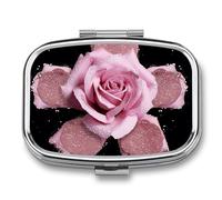 Pilulier portable à paillettes rose avec miroir et 2 compartiments, organiseur quotidien pour médicaments de poche ou sac à main