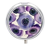 Pilulier portable aquarelle abstraite violette - Pilulier de voyage pour poche ou sac à main - Pilulier de médicaments avec miroir - 3 compartiments - Organiseur quotidien pour médicaments