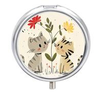 Pilulier portable avec deux chats - Pilulier de voyage pour poche ou sac à main - Pilulier avec miroir - 3 compartiments - Organiseur quotidien pour médicaments