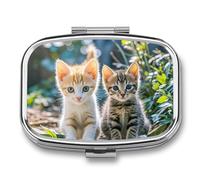 Pilulier portable avec deux petits chats - Pilulier de voyage pour poche ou sac à main - Pilulier avec miroir - 2 compartiments - Organiseur quotidien pour médicaments