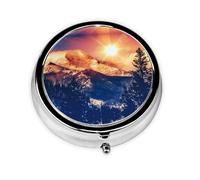 Pilulier portable avec impression nature, soleil, collines enneigées et arbres, mini pilulier compact et pratique pour ranger et organiser les pilules