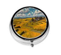 Pilulier portable avec imprimé champs de riz d'automne avec mini pilulier compact et pratique pour ranger et organiser les pilules