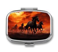 Pilulier portable avec imprimé chevaux rouges et nuages lumineux pour contenir des vitamines, des médicaments, de l'huile de poisson et des compléments alimentaires