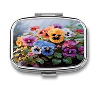 Pilulier portable avec imprimé fleurs de pensées - Petite boîte à pilules portable pour contenir des vitamines, des médicaments, de l'huile de poisson et des compléments alimentaires