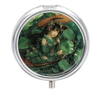 Pilulier portable avec motif feuilles vertes et bateau, pilulier de voyage pour poche ou sac à main, pilulier avec miroir, 3 compartiments, organiseur quotidien pour médicaments