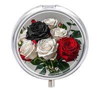 Pilulier portable avec roses noires blanches et rouges - Joli pilulier pour suppléments vitaminés