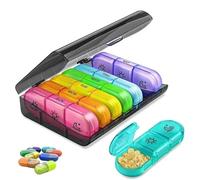 Pilulier portable avec séparateurs de compartiments - Pilulier 7 jours 3 fois par jour, grande boîte à pilules de voyage avec plateaux divisés amovibles pour médicaments, vitamines, huile de poisson