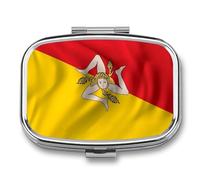 Pilulier Portable, Boîte Pilules Multifonctionnelle Pour Sac Main Et Poche, Avec Drapeau De Sicile (Italie) Boîte De Rangement Carrée Pour Vitamines, Huile De Poisson Et Compléments Alimentaires