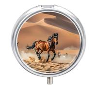 Pilulier portable - Chevaux qui courent dans une tempête du désert - Petit pilulier quotidien - Pilulier de poche