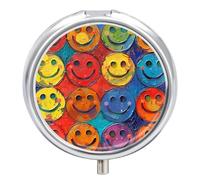 Pilulier portable coloré avec visage souriant - Petit pilulier quotidien - Organiseur de poche - Joli pilulier