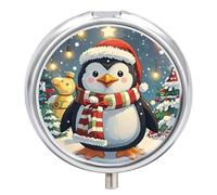 Pilulier portable de Noël amusant en forme de pingouin - Pour poche ou sac à main - Avec miroir - 3 compartiments