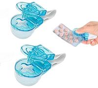 Pilulier portable, distributeur de comprimés portables, boîte de rangement pour médicaments, sans contact, outil facile à emporter (2 bleu)