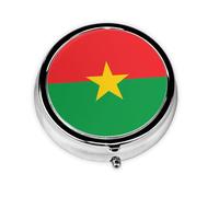 Pilulier portable, drapeau du Burkina Faso, mini boîte à pilules ronde, peut être mise dans un portefeuille, une poche, légère et pratique, 3 compartiments