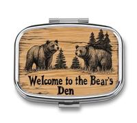 Pilulier portable en bois avec 2 compartiments « Welcome to The Bear's Den »
