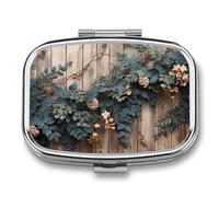Pilulier portable en bois rustique à 2 compartiments, avec miroir pour poche, sac à main, voyage, mini organisateur de médicaments en métal pour vitamines, huile de poisson