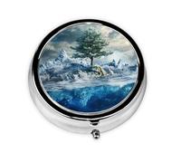 Pilulier portable en déplacement, boîte à pilules ronde pour glace et neige, tient dans votre poche de sac à main, boîte à pilules légère à 3 compartiments