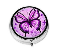 Pilulier portable en déplacement, papillon violet, rond, tient dans votre sac à main, boîte à pilules légère à 3 compartiments