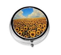 Pilulier portable en déplacement, tournesol doré, rond, tient dans votre sac à main, boîte à pilules légère à 3 compartiments