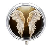 Pilulier portable en forme d'aile d'ange pour poche ou sac à main avec miroir 3 compartiments